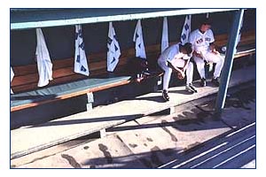 A quiet moment in the Red Sox dugout