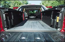 Folded down, the midgate extends the size of the truck bed.