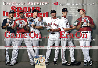 Jacoby Ellsbury and Clay Buchholz on the inside cover of SI. Click here for large version