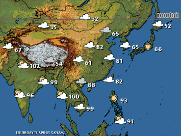 Asia Map: Today's weather