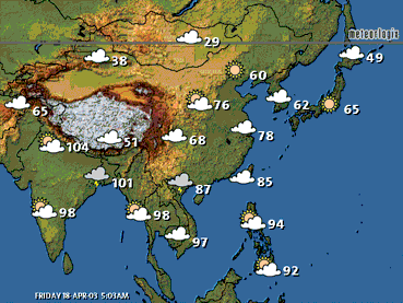 Asia Map: Tomorrow's weather