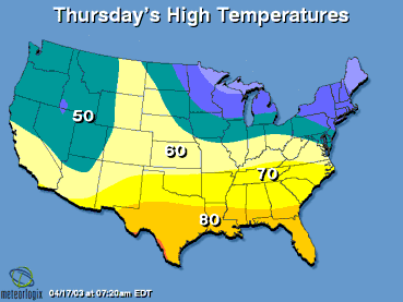 U.S. Map: Today's high and low temperatures